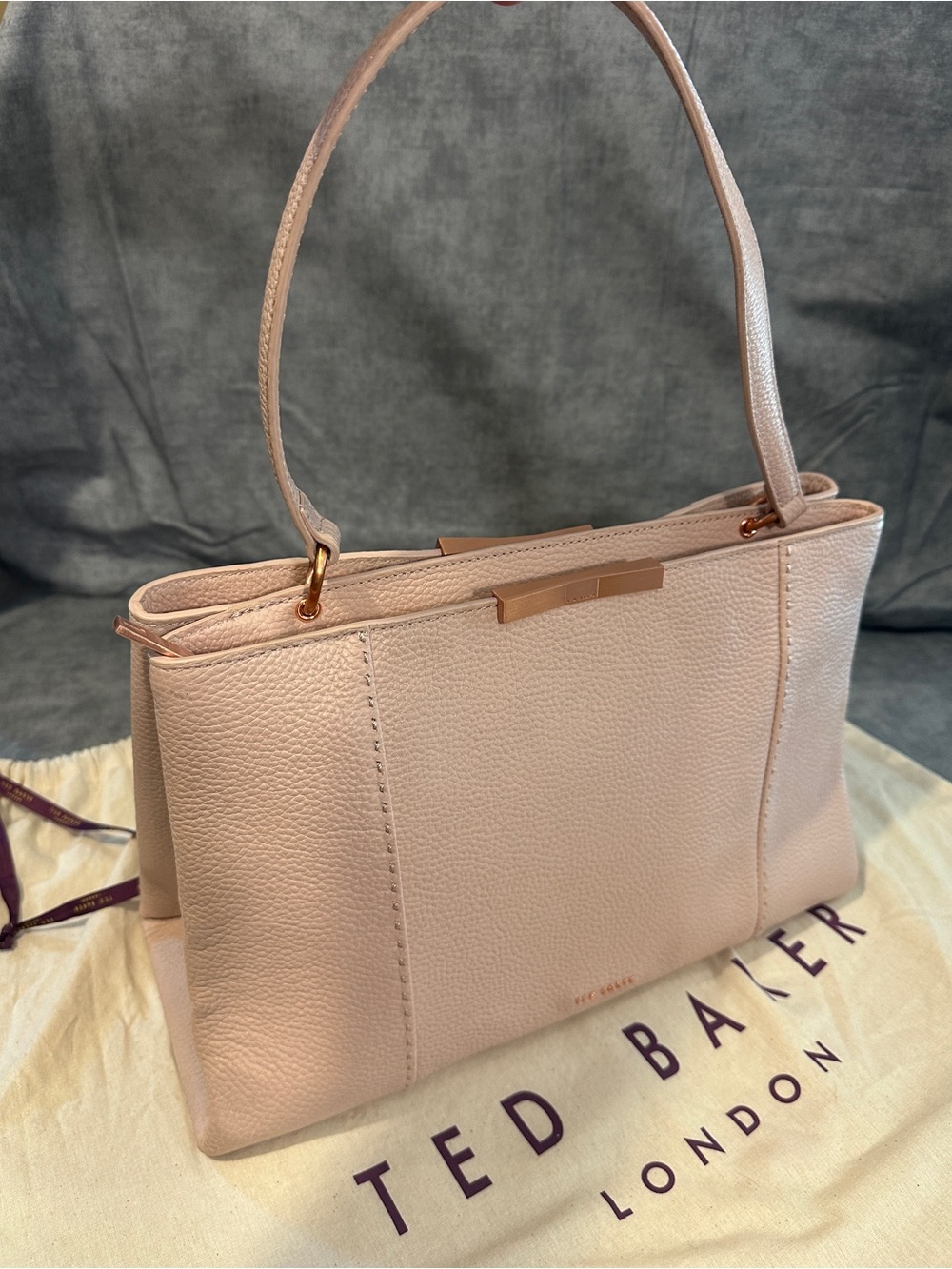 NWT Ted Baker London Camieli Pink Leather Faceted Bow Tote Bag w/ Dust Bag